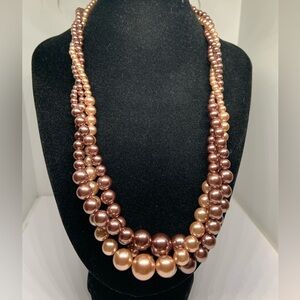 VTG Roman “RMN" Multi Strand Braided Faux Pearl Brown Champagne Graduated Signed